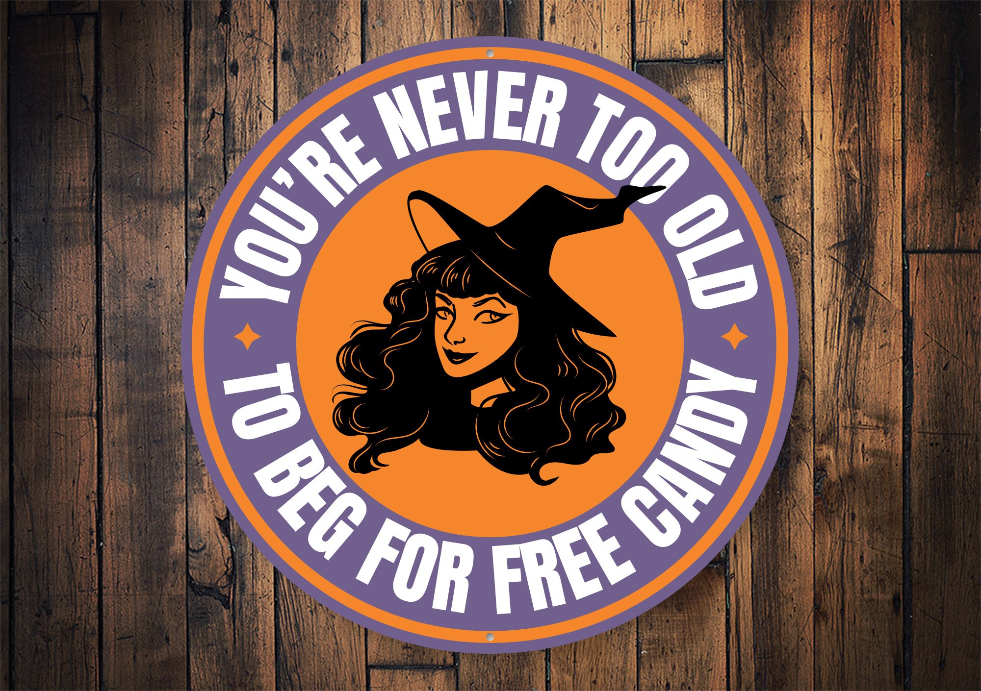 A humorous Halloween metal sign featuring playful graphics and text, perfect for indoor or outdoor decoration.