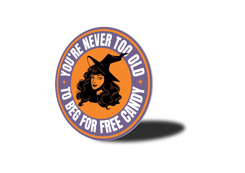 A humorous Halloween metal sign featuring playful graphics and text, perfect for indoor or outdoor decoration.