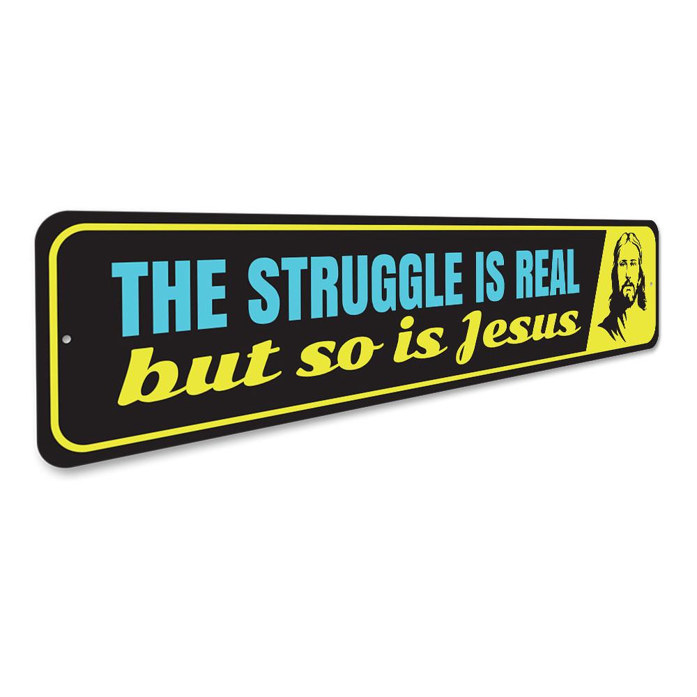 A humorous decorative sign featuring a playful Jesus design, made from high-quality aluminum, perfect for home decor.