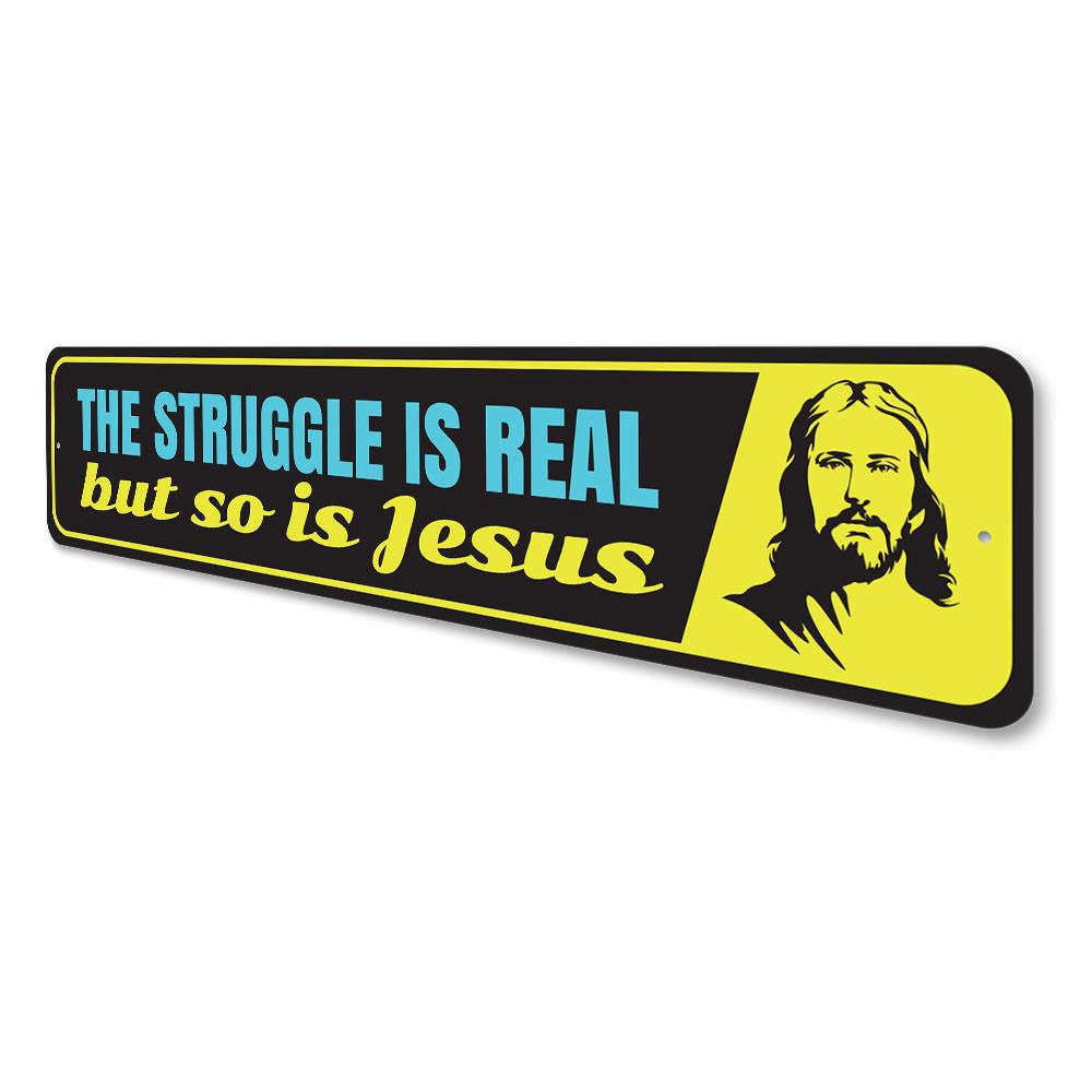 A humorous decorative sign featuring a playful Jesus design, made from high-quality aluminum, perfect for home decor.