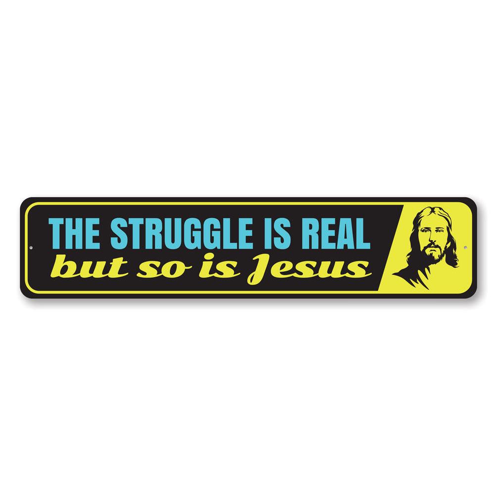 A humorous decorative sign featuring a playful Jesus design, made from high-quality aluminum, perfect for home decor.