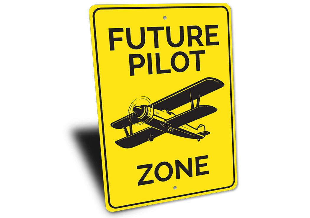 Future Pilot Zone Room Sign made of durable aluminum, featuring customizable text for a personalized touch, ideal for children's rooms.