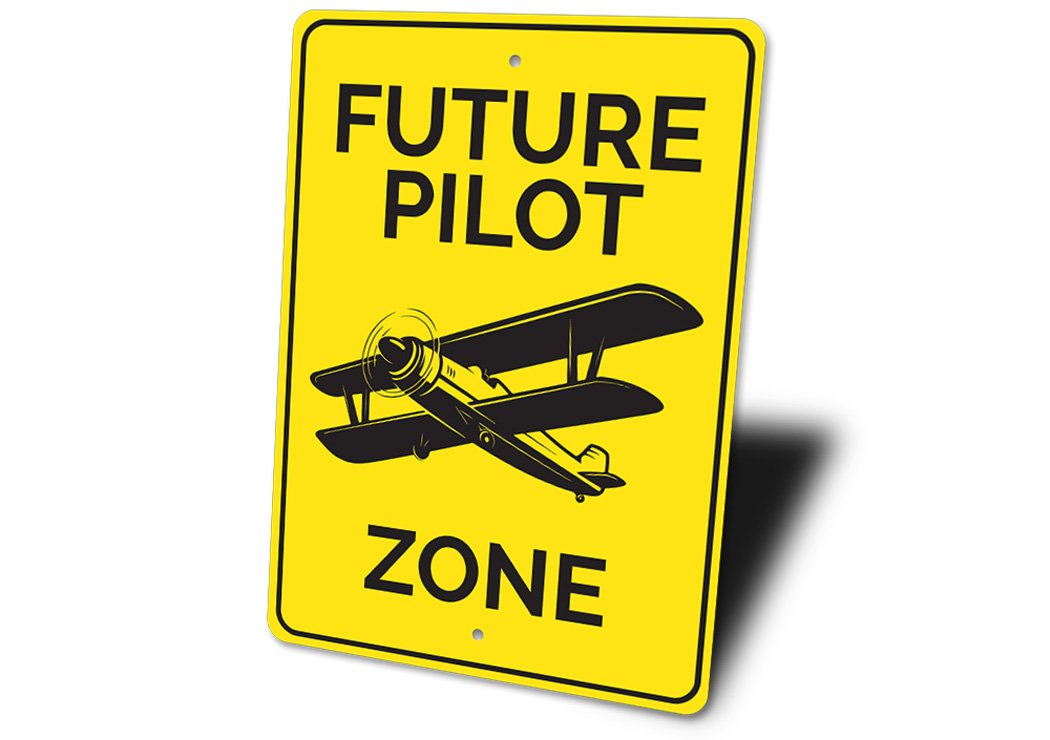 Future Pilot Zone Room Sign made of durable aluminum, featuring customizable text for a personalized touch, ideal for children's rooms.