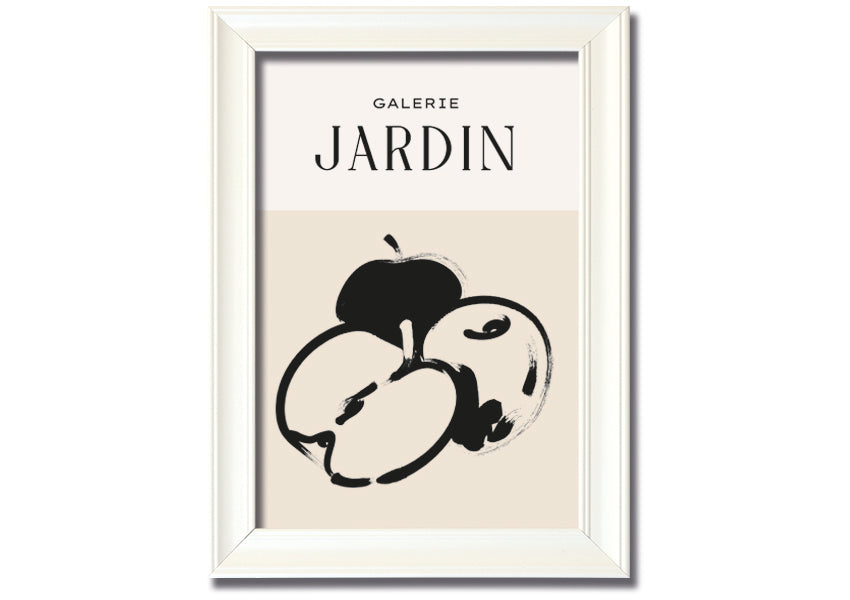 A vibrant framed print of an apple, handmade in the UK, available in various frame colours.