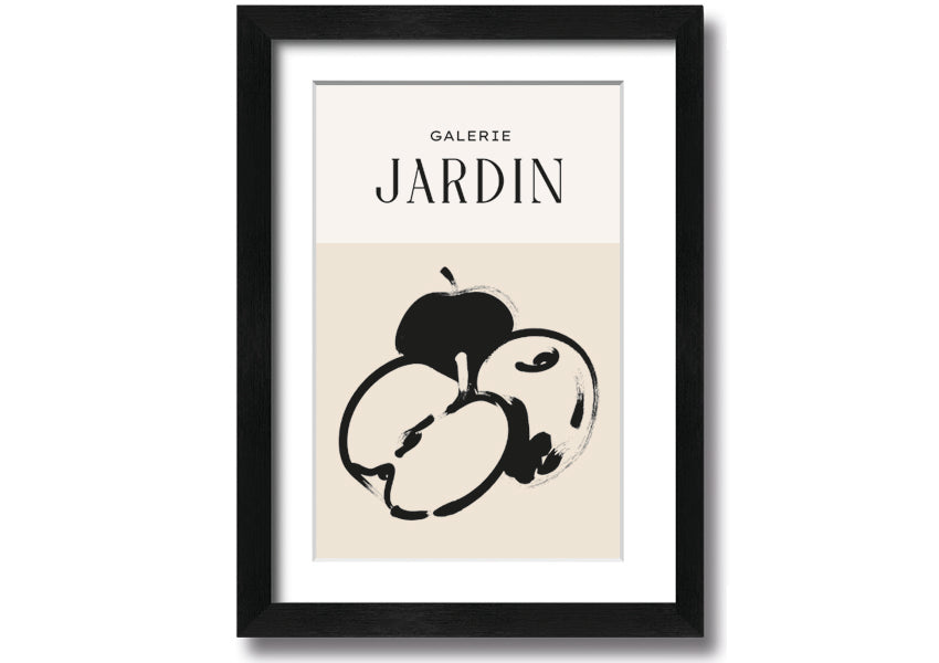 A vibrant framed print of an apple, handmade in the UK, available in various frame colours.