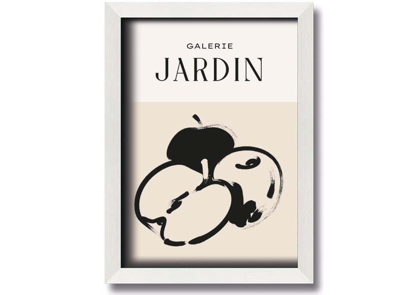 A vibrant framed print of an apple, handmade in the UK, available in various frame colours.