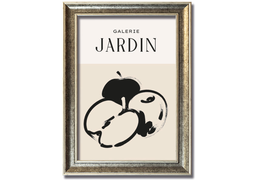 A vibrant framed print of an apple, handmade in the UK, available in various frame colours.