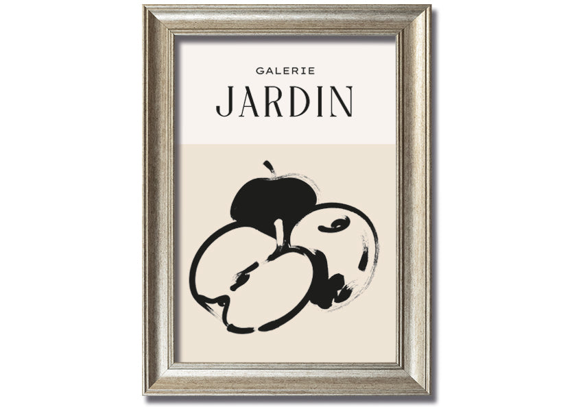 A vibrant framed print of an apple, handmade in the UK, available in various frame colours.