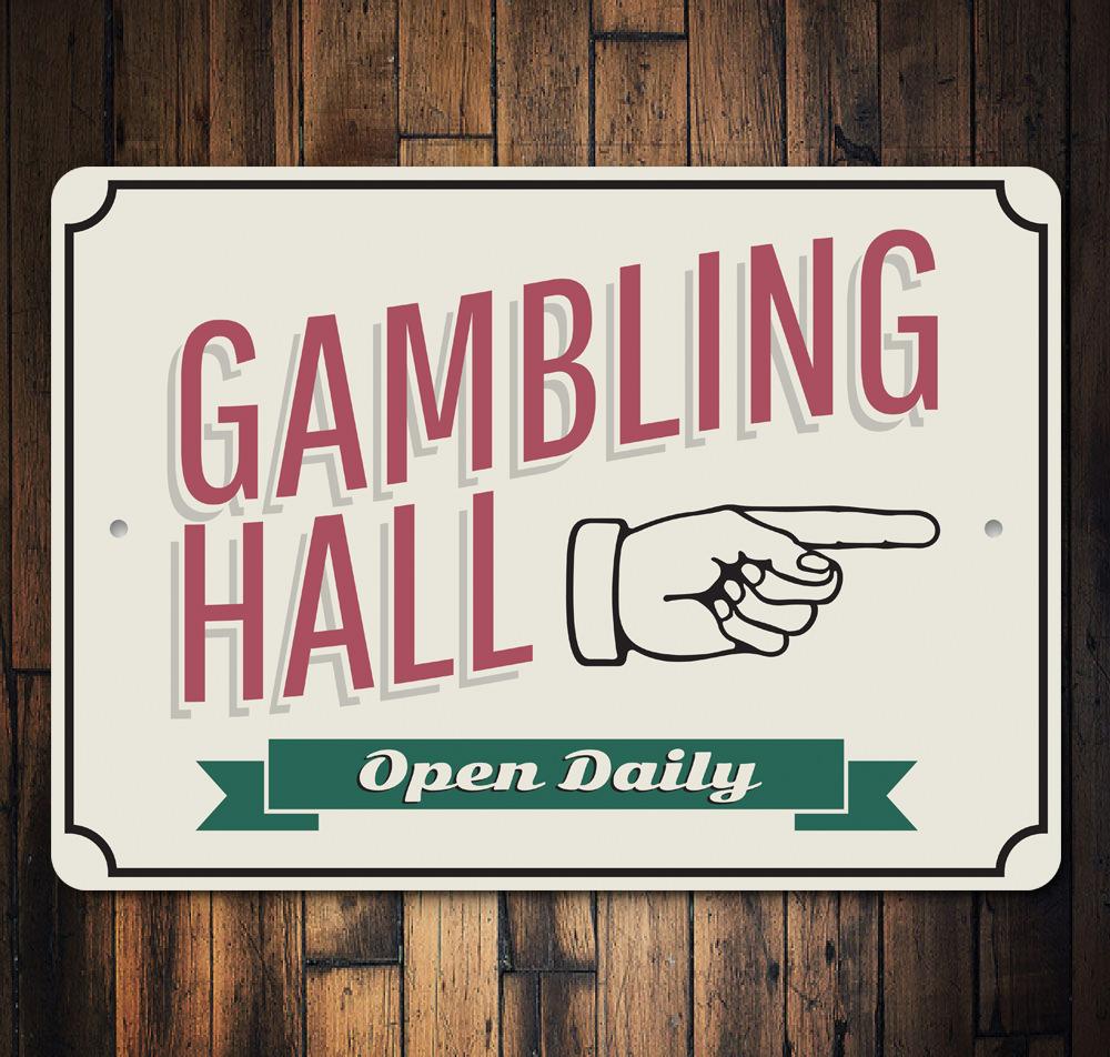 Customizable Gambling Hall Sign made of high-quality aluminum, perfect for game rooms and man caves.