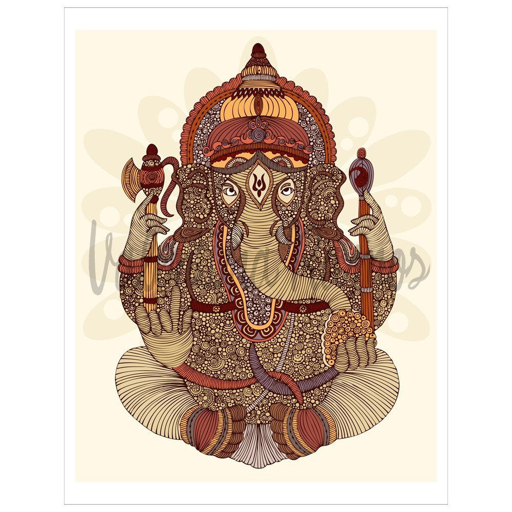 Archival art print of Ganesha featuring original pen and ink art with vibrant digital coloring on matte card stock.