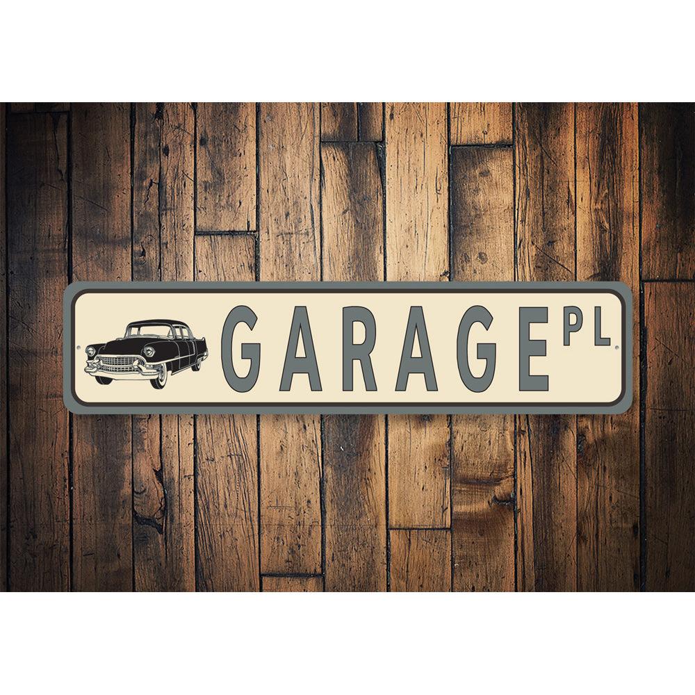 A high-quality aluminum Garage Street Sign featuring customizable text, perfect for home decor and gifts.