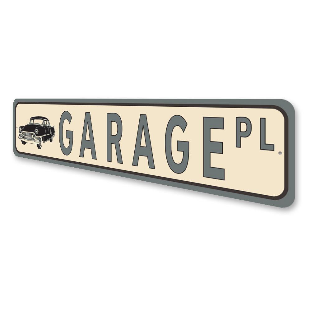 A high-quality aluminum Garage Street Sign featuring customizable text, perfect for home decor and gifts.