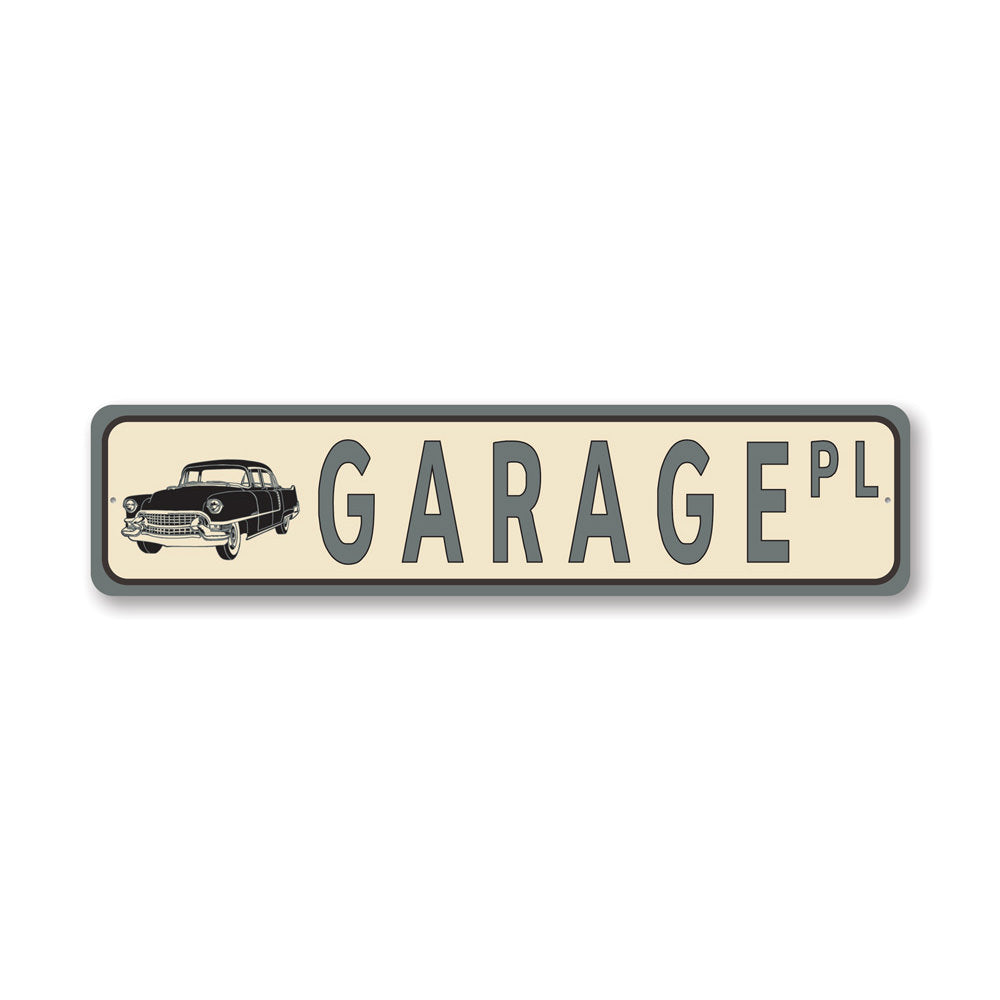 A high-quality aluminum Garage Street Sign featuring customizable text, perfect for home decor and gifts.