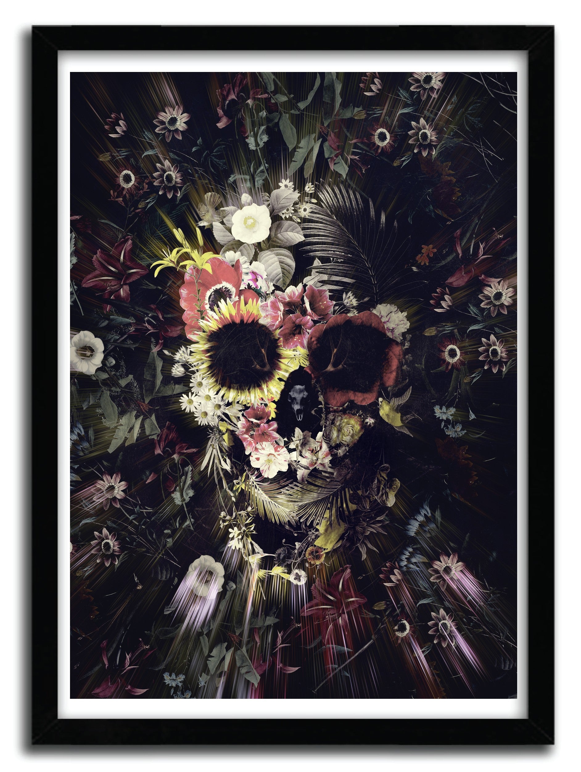 A vintage illustration of a skull surrounded by floral elements, created by Turkish artist Ali Gulec, showcasing intricate details and artistic flair.