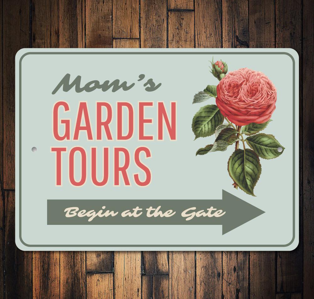 Garden Tours Arrow Sign made of durable aluminum, featuring a decorative design perfect for outdoor spaces.