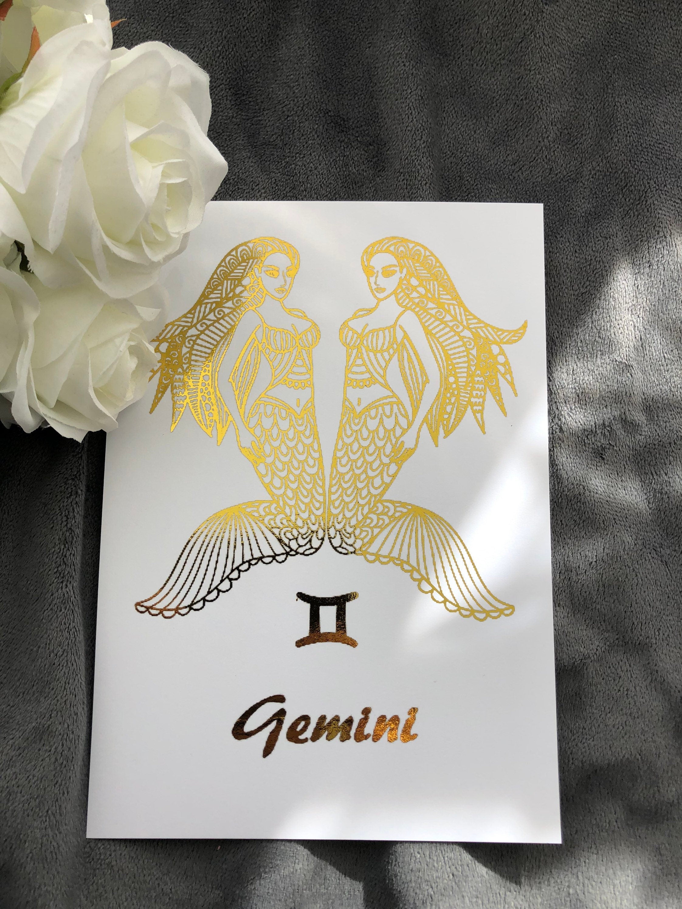 Gemini Star Sign Foil Print featuring celestial twins design in elegant foil finish.