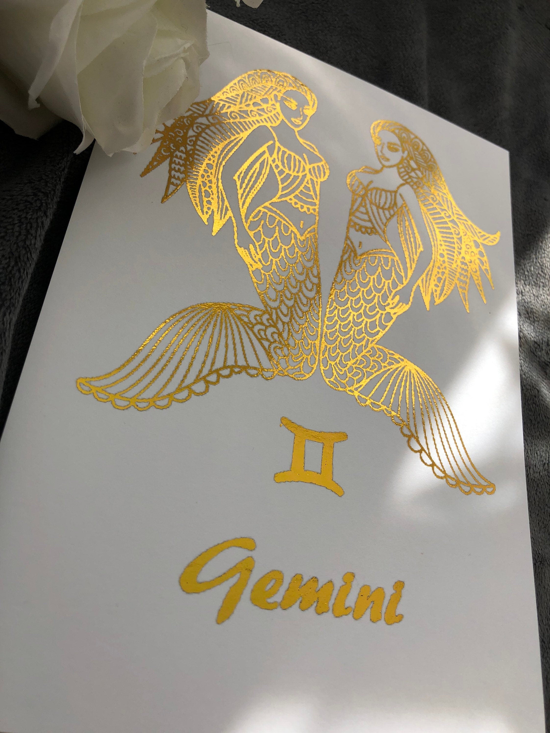 Gemini Star Sign Foil Print featuring celestial twins design in elegant foil finish.