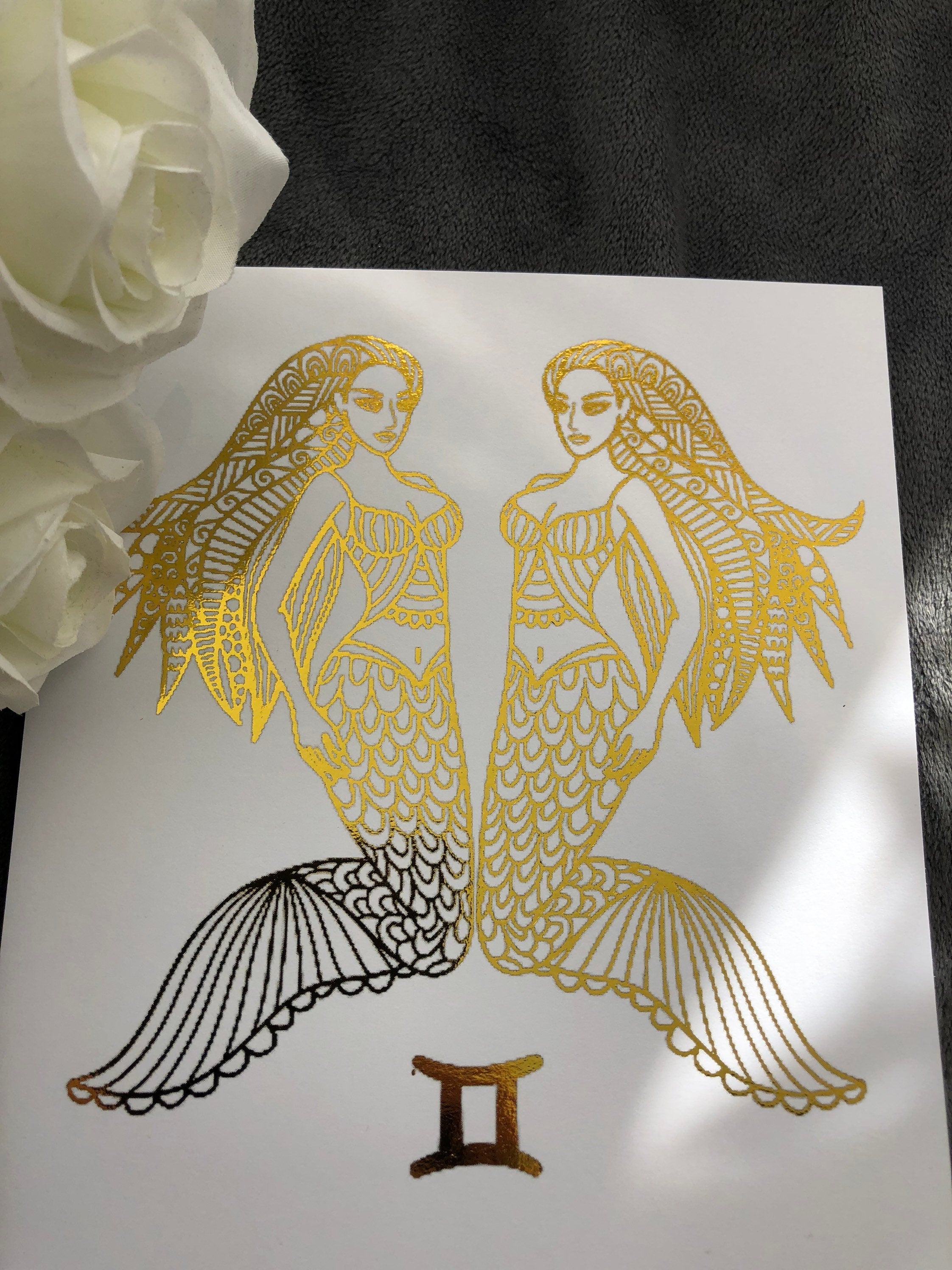 Gemini Star Sign Foil Print featuring celestial twins design in elegant foil finish.