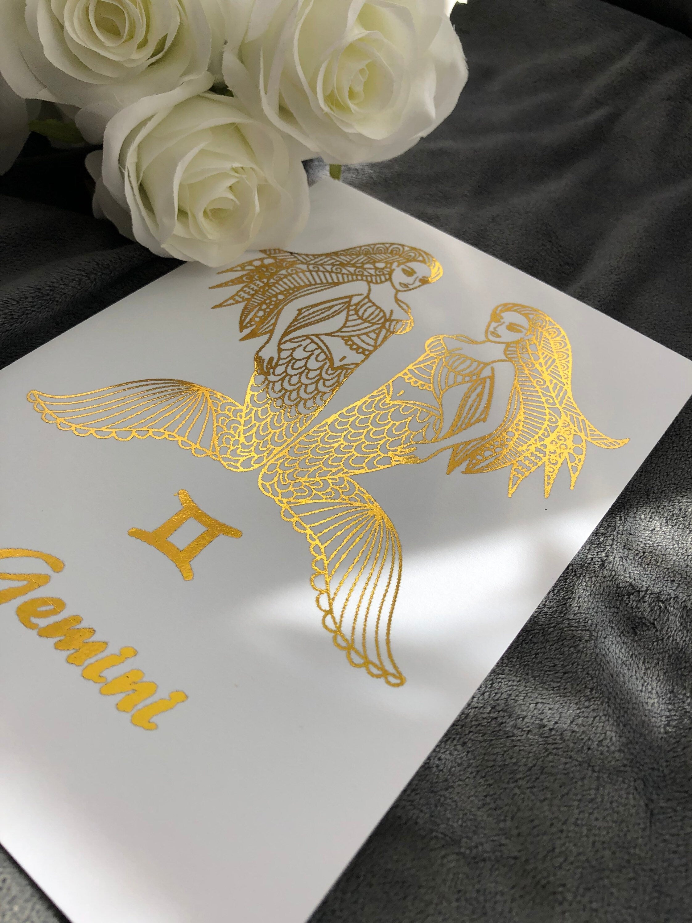 Gemini Star Sign Foil Print featuring celestial twins design in elegant foil finish.