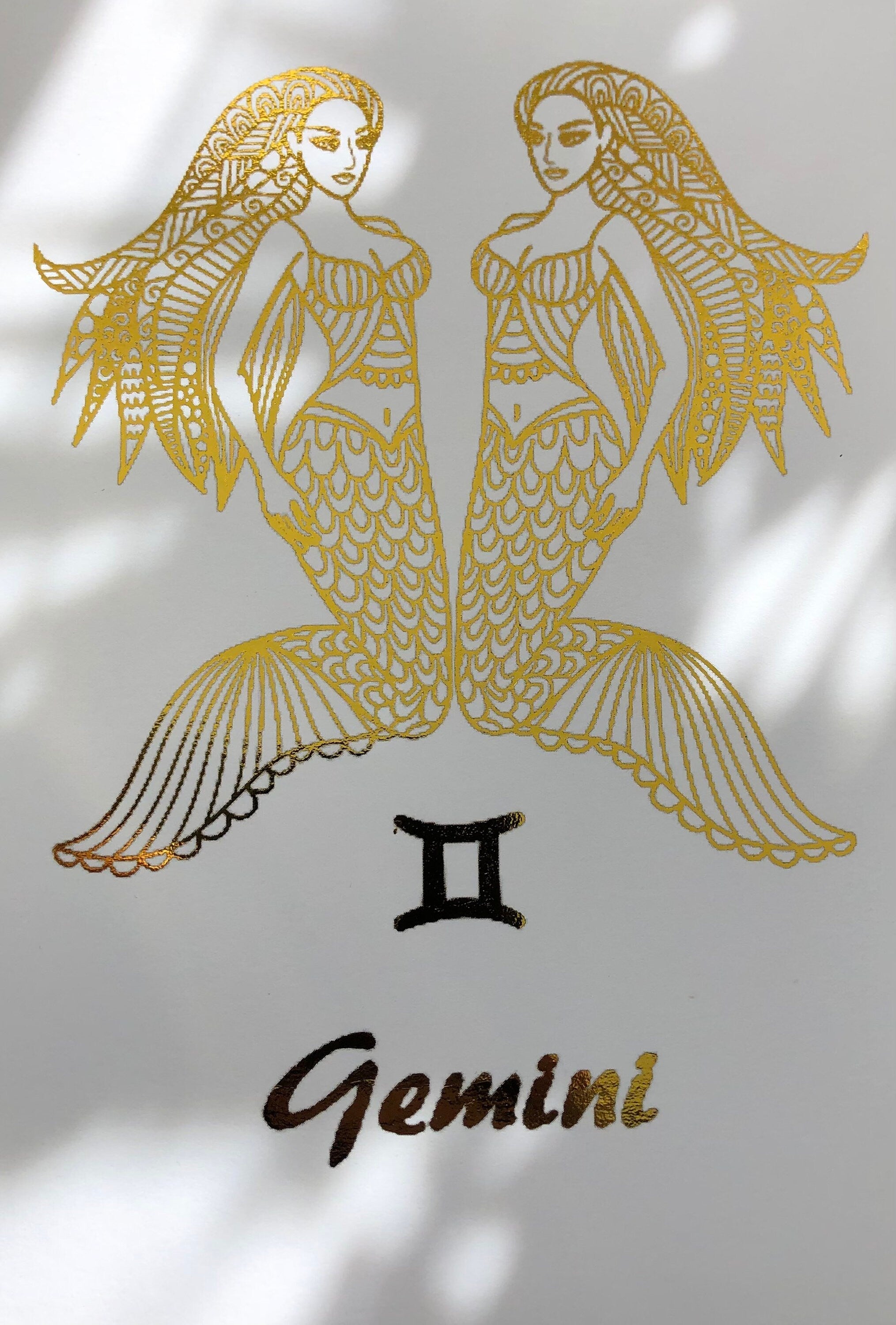 Gemini Star Sign Foil Print featuring celestial twins design in elegant foil finish.