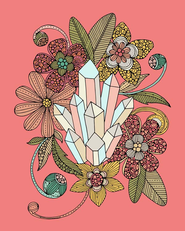 Archival art print of gems and flowers, showcasing vibrant colors and intricate details, printed on matte cardstock.