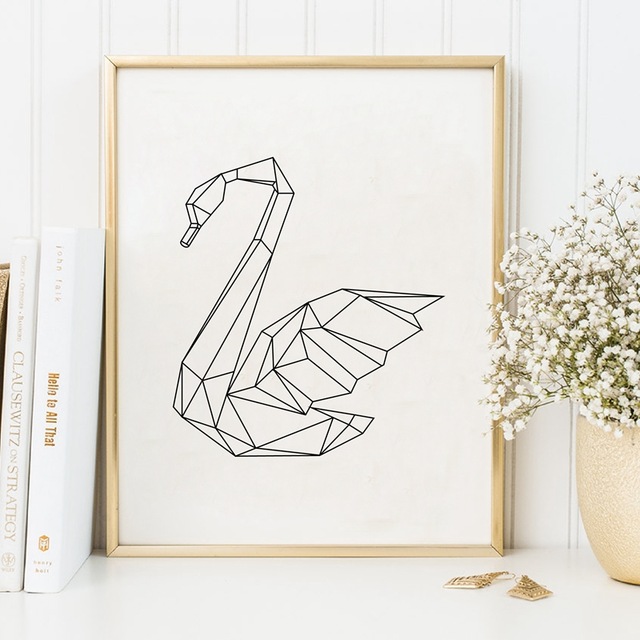 Minimalist geometric swan artwork.