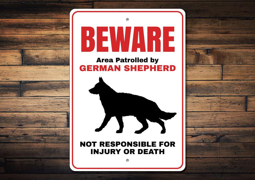 Customizable German Shepherd sign made of high-quality aluminum, perfect for home decor.