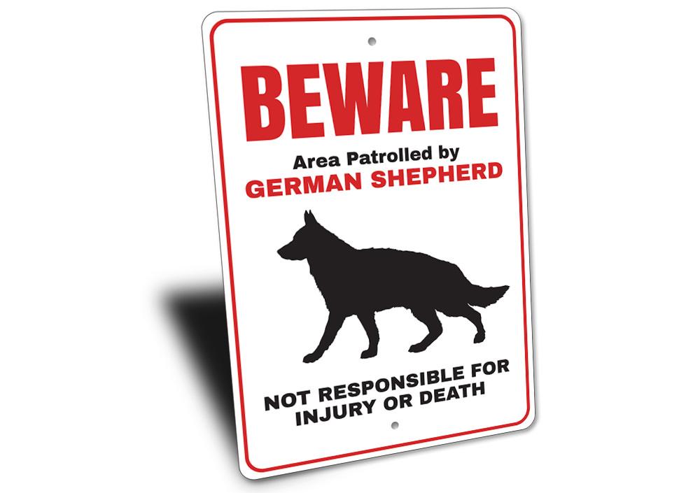 Customizable German Shepherd sign made of high-quality aluminum, perfect for home decor.