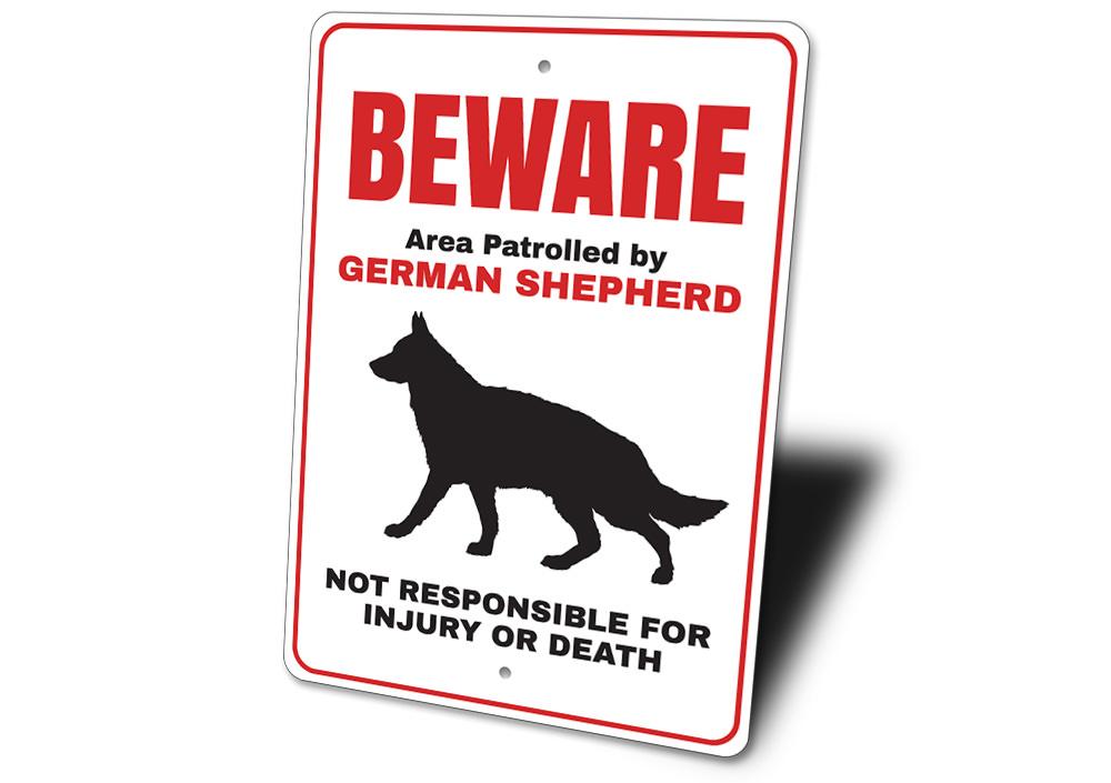 Customizable German Shepherd sign made of high-quality aluminum, perfect for home decor.