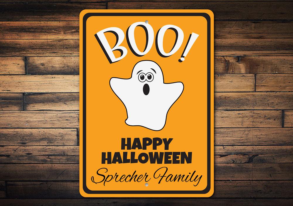 Ghost Boo Sign featuring spooky lettering and Halloween-themed design, perfect for festive decorations.