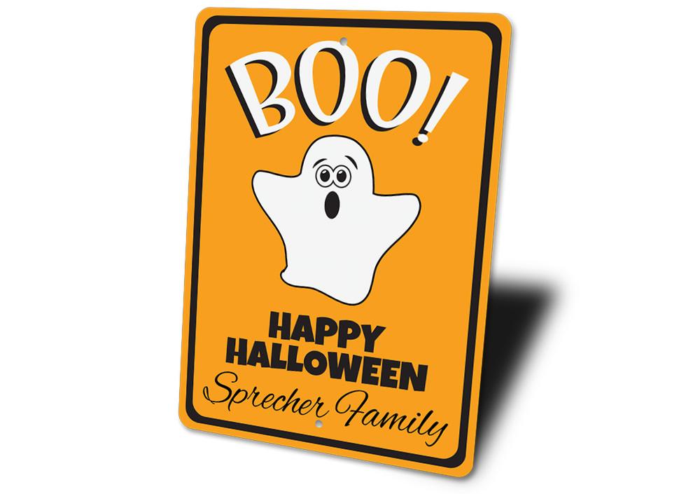 Ghost Boo Sign featuring spooky lettering and Halloween-themed design, perfect for festive decorations.