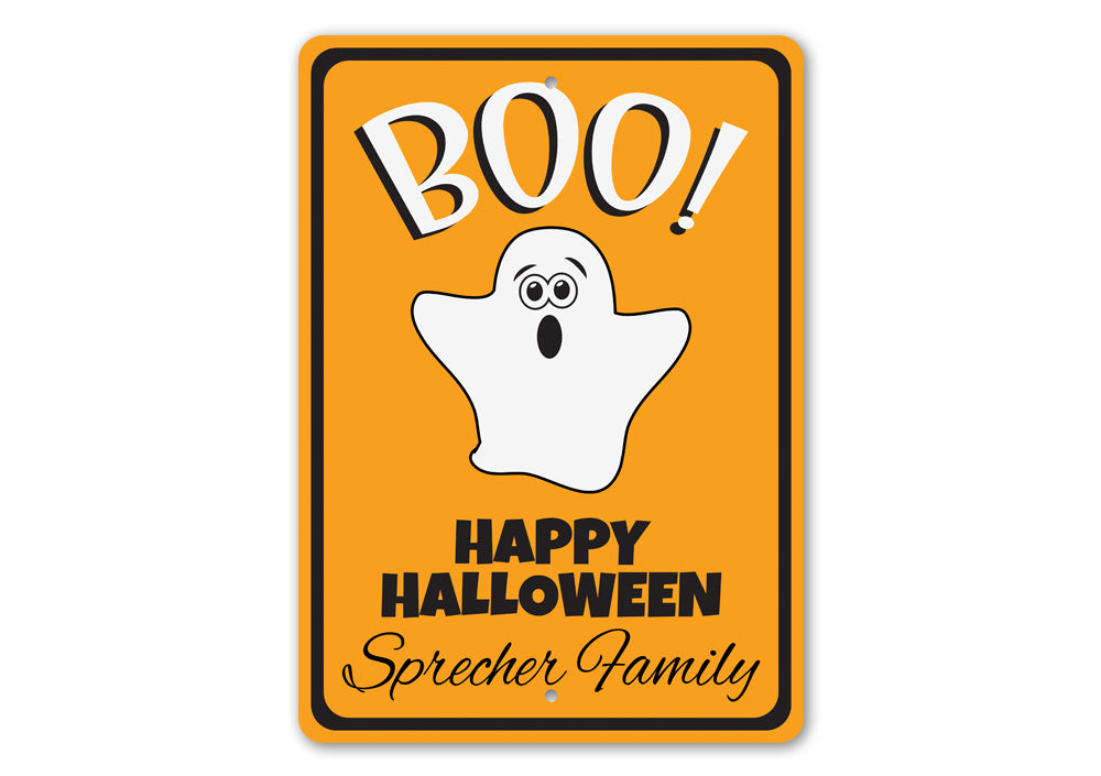 Ghost Boo Sign featuring spooky lettering and Halloween-themed design, perfect for festive decorations.