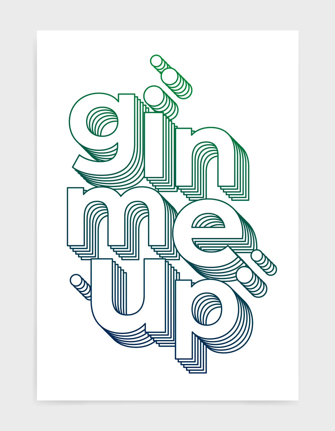 Modern typography poster featuring the phrase 'Gin Me Up', designed for gin lovers, perfect for kitchen decor.