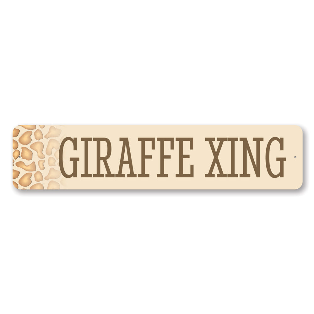 A whimsical Giraffe Crossing Sign made of durable aluminum, featuring a playful giraffe design, perfect for home decor.