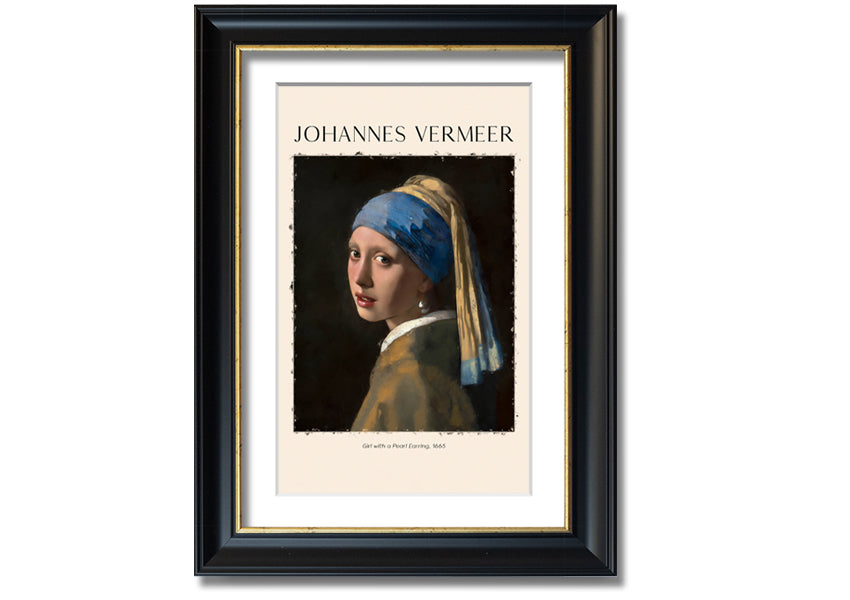 A beautiful reproduction of 'Girl With A Pearl Earring' by Johannes Vermeer, printed on canvas and framed elegantly.