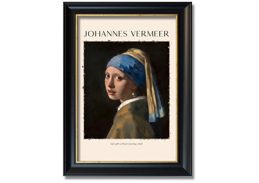 A beautiful reproduction of 'Girl With A Pearl Earring' by Johannes Vermeer, printed on canvas and framed elegantly.