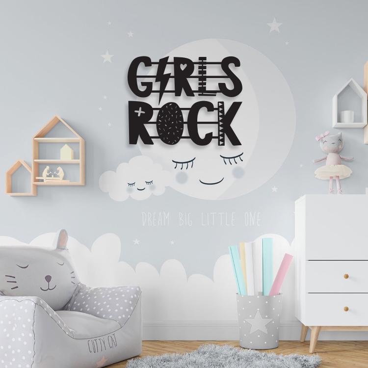 Girls Rock Metal Wall Art made from high-quality 14 gauge steel, featuring a stylish design perfect for a rockstar-themed room.