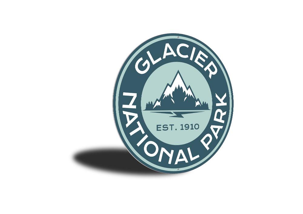 A decorative Glacier National Park Sign made of high-quality aluminum, featuring vibrant colors and a scenic design, perfect for home decor.