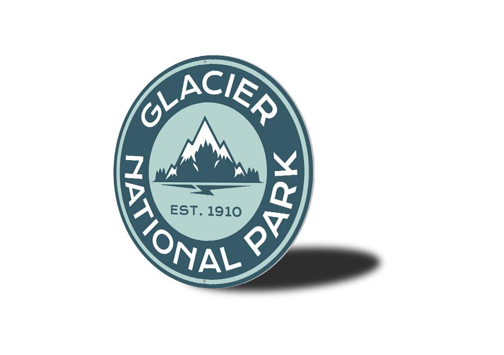 A decorative Glacier National Park Sign made of high-quality aluminum, featuring vibrant colors and a scenic design, perfect for home decor.