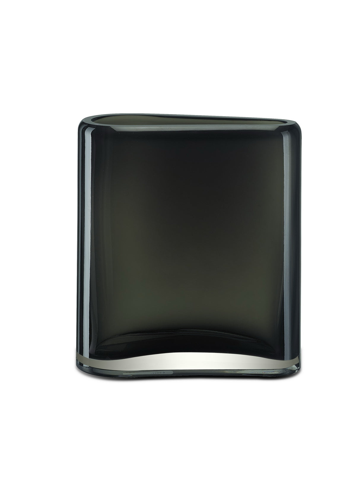 Rectangular black glass vase.