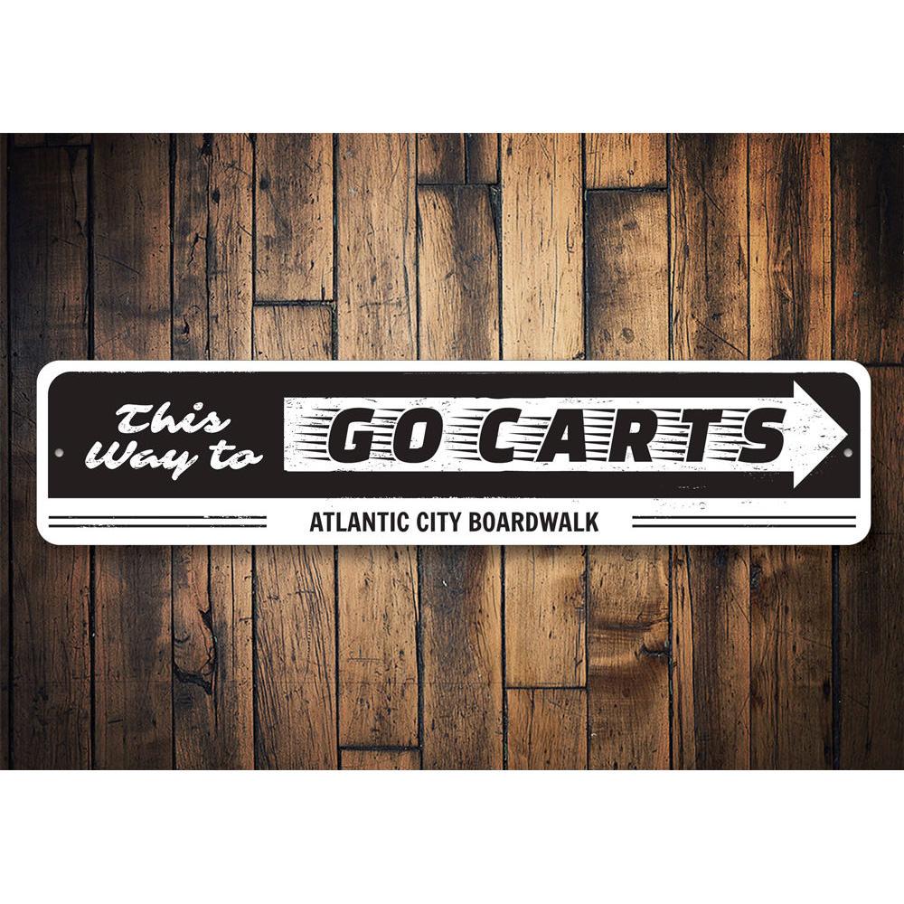 Customizable Go Cart Sign made of high-quality aluminum, perfect for beach houses and coastal decor.