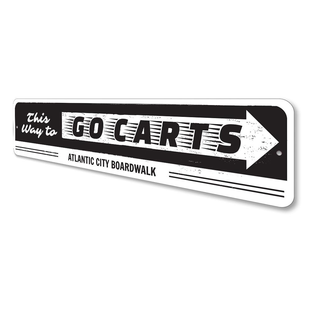 Customizable Go Cart Sign made of high-quality aluminum, perfect for beach houses and coastal decor.