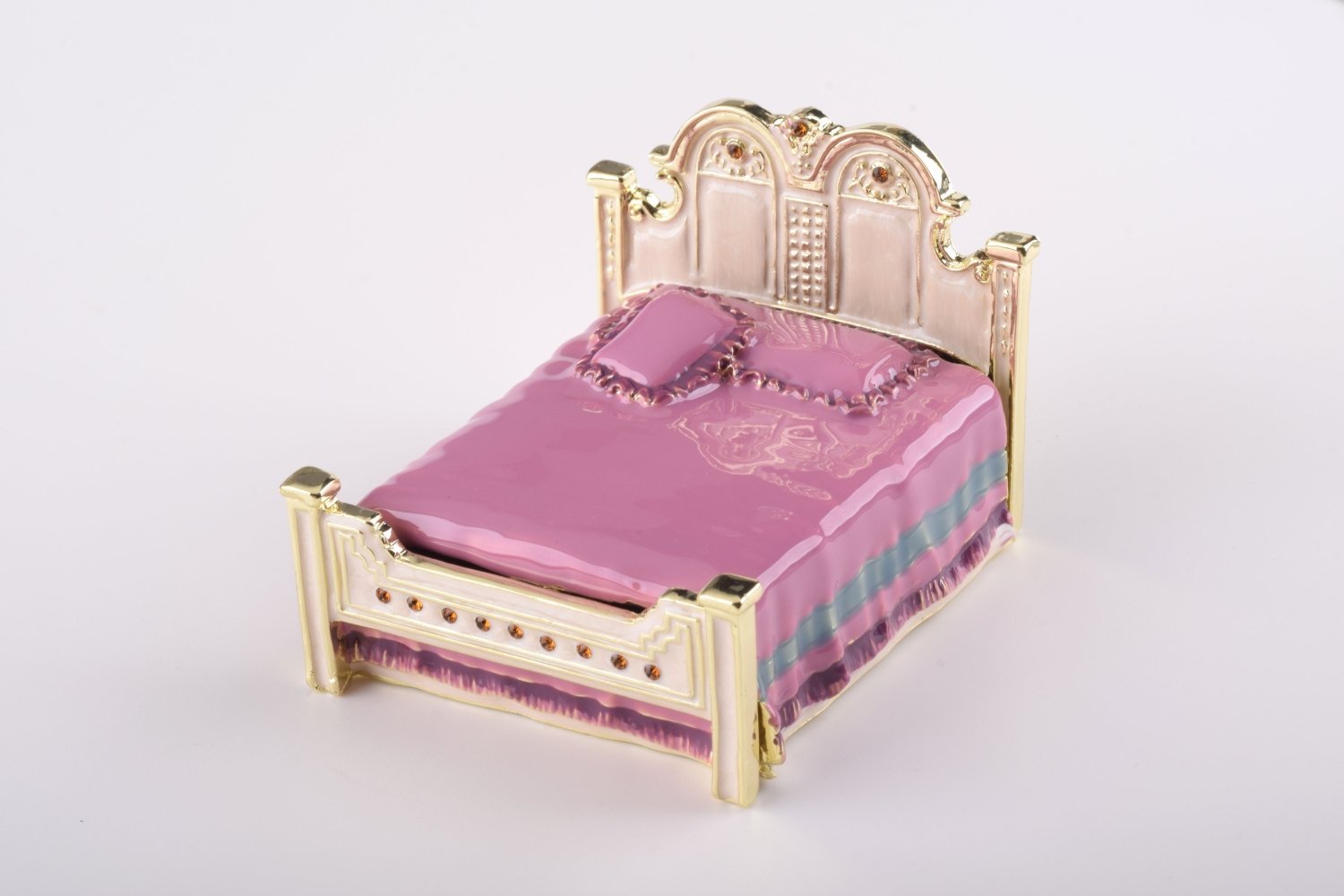 Gold Bed trinket box handcrafted by Keren Kopal, featuring 24K gold plating and adorned with sparkling Austrian crystals.