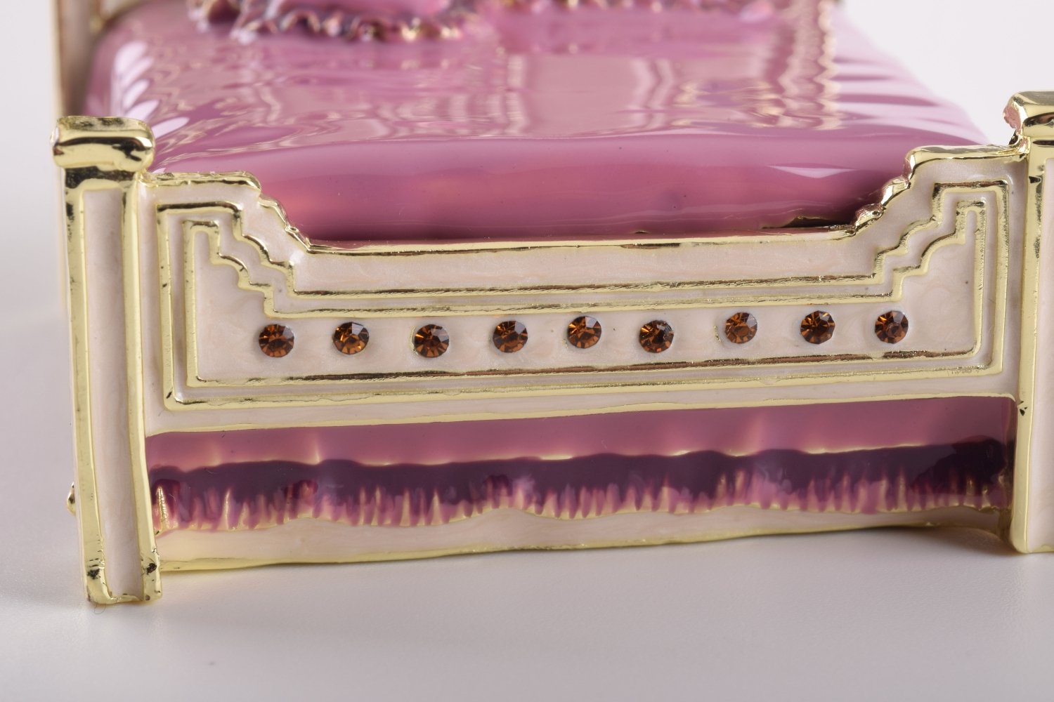 Gold Bed trinket box handcrafted by Keren Kopal, featuring 24K gold plating and adorned with sparkling Austrian crystals.