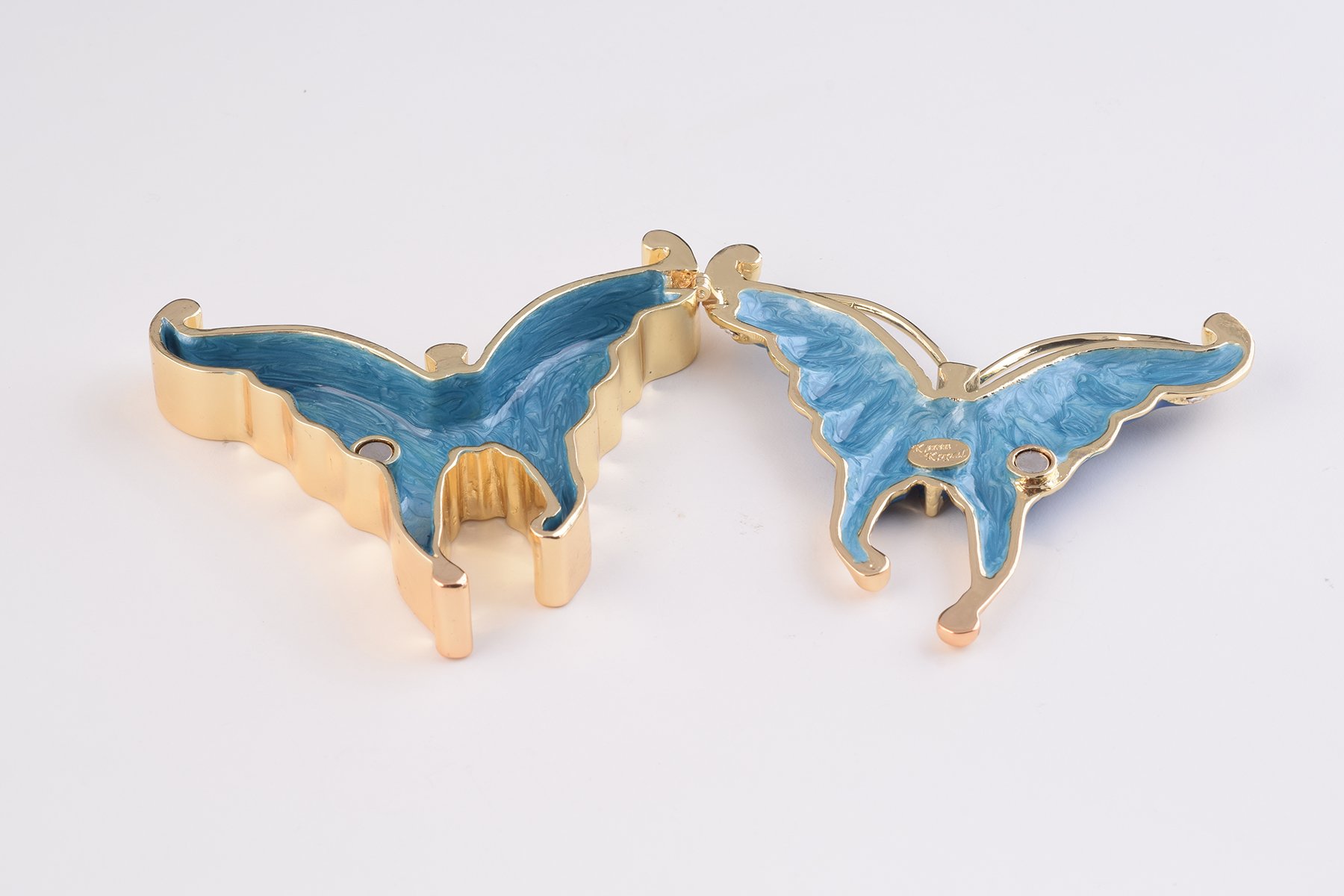 Golden Blue Butterfly trinket box with enamel painting and Austrian crystals, featuring a 24K gold or 925 silver plating.