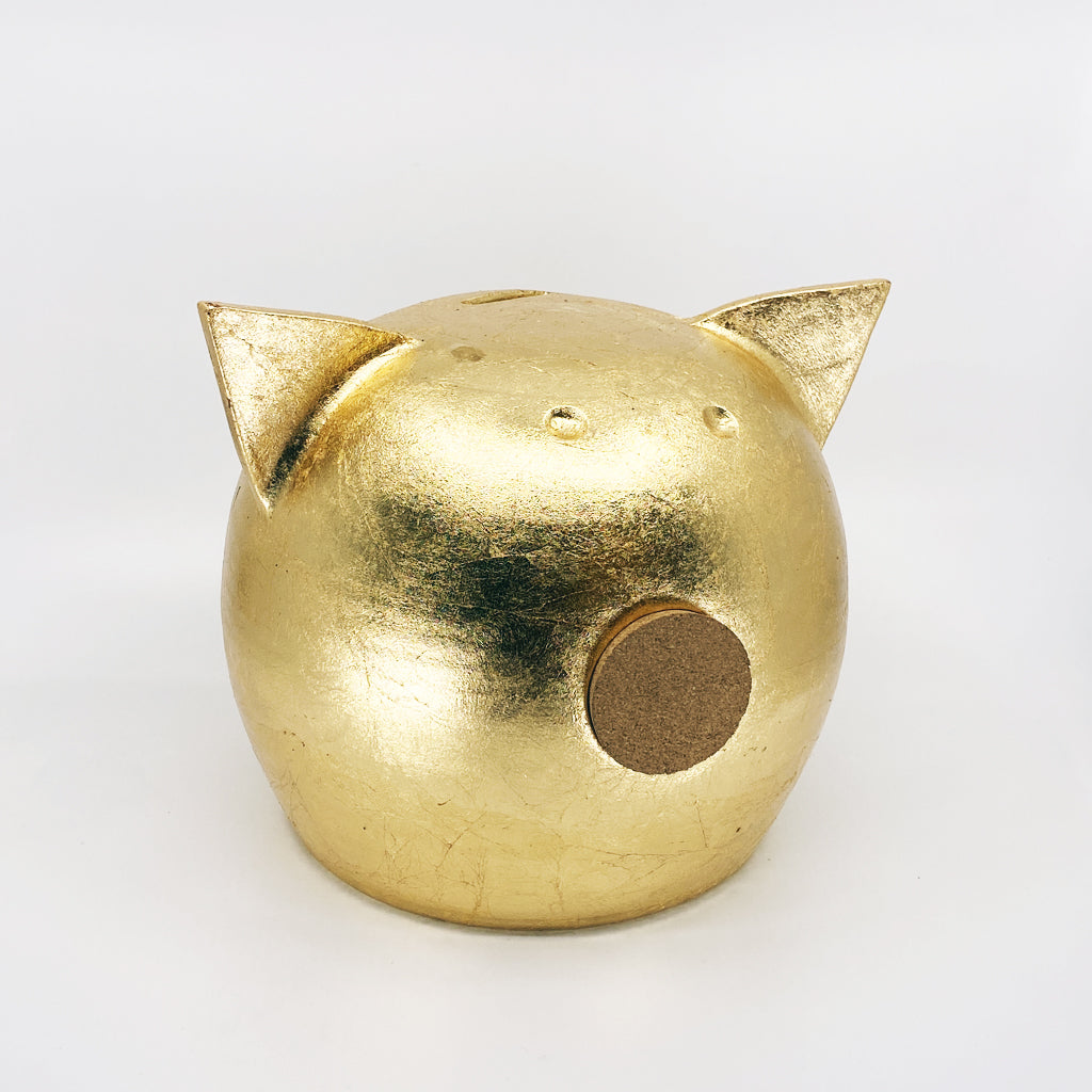 A luxurious golden piggybank from the Golden Collection, symbolizing luck and prosperity, crafted with premium golden foil.