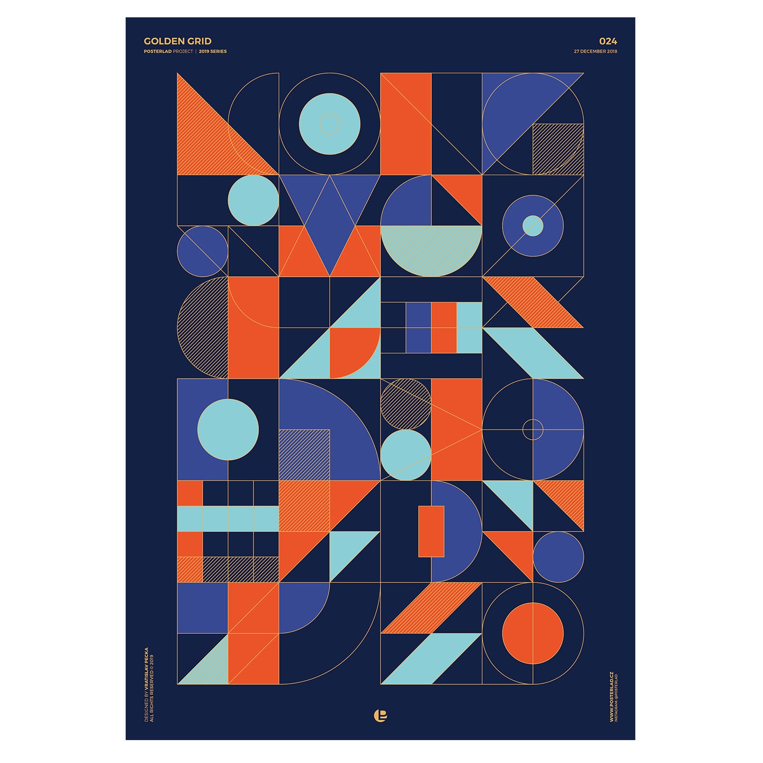 Golden Grid poster featuring a vibrant geometric design on thick matte paper, perfect for home or office decor.