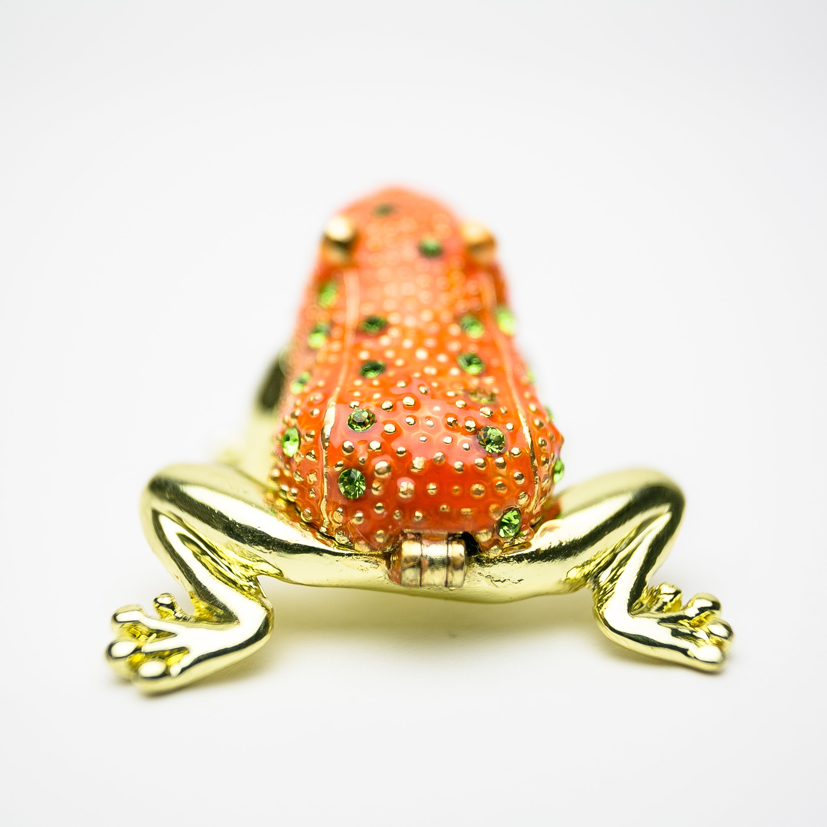 Golden Red Frog trinket box with Austrian crystals and gold plating, showcasing intricate enamel work.