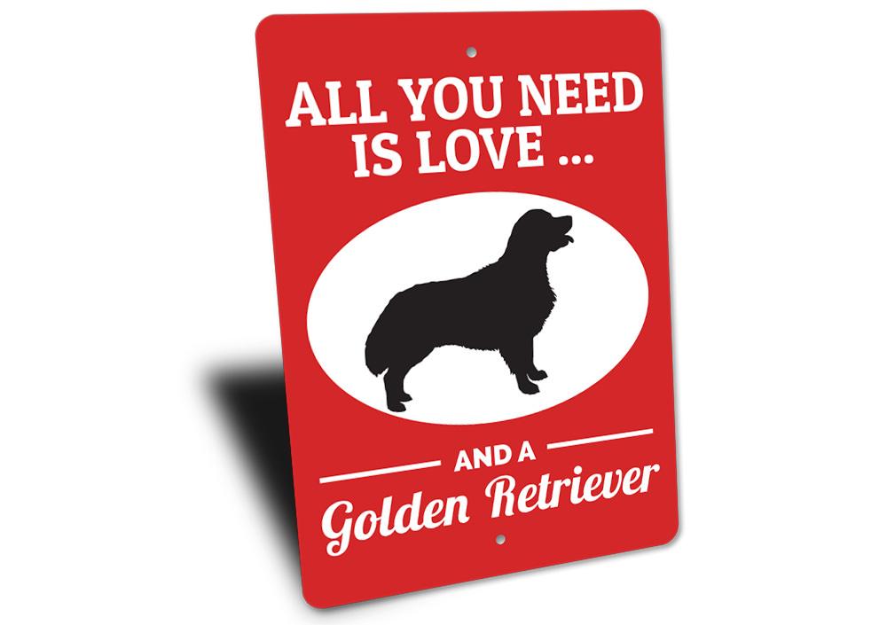 A decorative Golden Retriever sign made of high-quality aluminum, featuring a detailed design perfect for dog lovers.