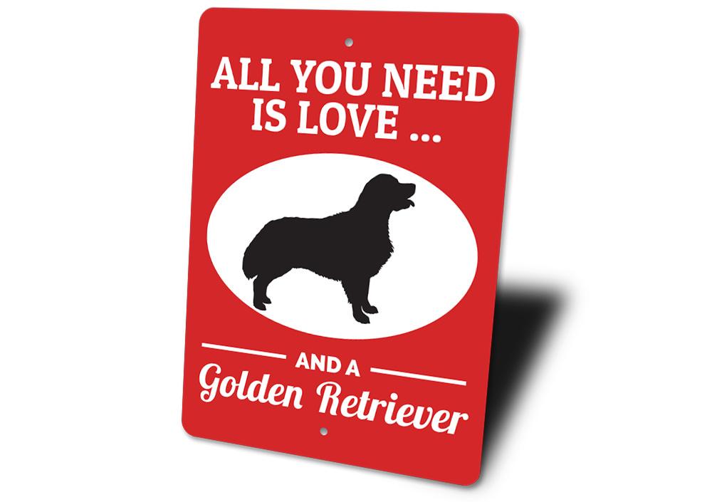 A decorative Golden Retriever sign made of high-quality aluminum, featuring a detailed design perfect for dog lovers.